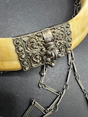 Vintage 19th Century Bear Double Tusk Pendant & Chain