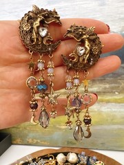 Vintage Boho Gold Tone Rhinestone Dangle Earrings Pierced for party vacation