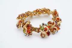 Vintage Weiss Bracelet Gold Tone Orange Rhinestone 7″