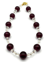 Vintage Art Deco Round Almandine Garnet Beads & Clear Glass Beads 17″ Necklace