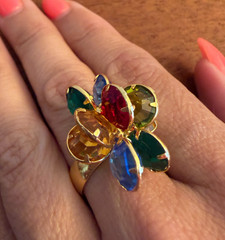 Vintage Cluster Ring Multi-Color Gold Tone