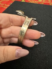 Taxco Vintage 925 Statement Hinged Bracelet Tigers Eye Lilly Rare Bangle Heavy