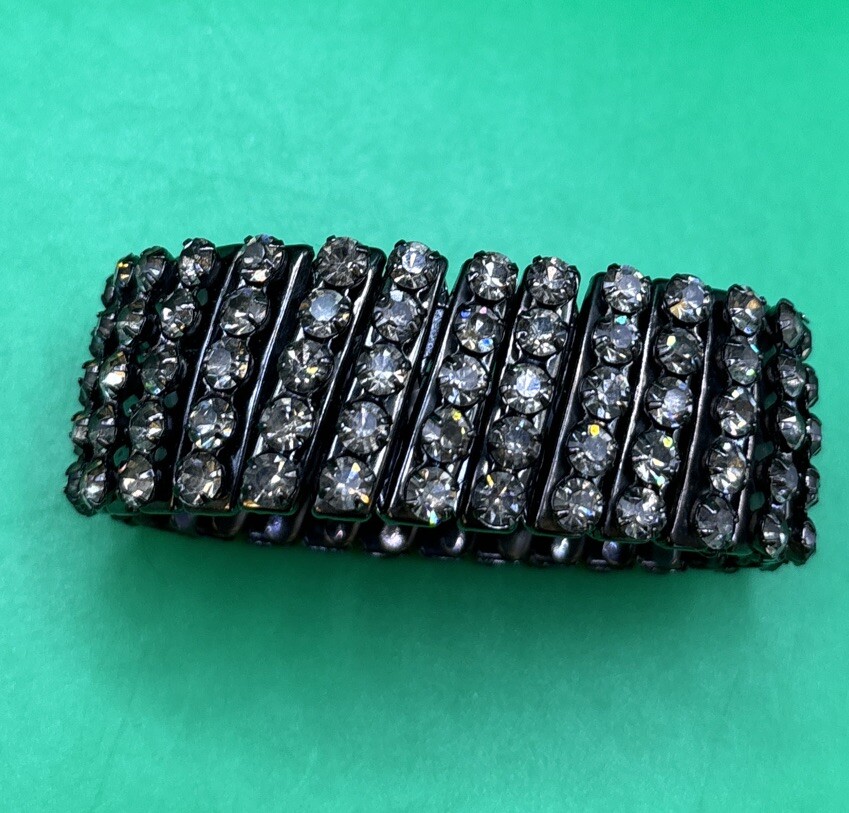 Vintage Black Tone Gray Tone Rhinestone Bracelet Expandable