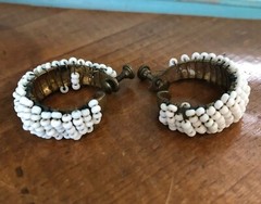 Vintage White Beaded Screwback Hoop Wire Wrapped Earrings