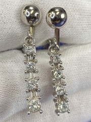 Vtg Silvertone 4 Rhinestone Linear Bezel Set Dangle Drop Clip On Estate Earrings