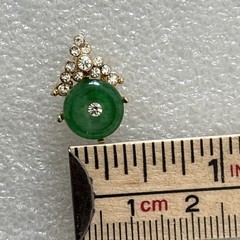 Vintage Gold Tone Costume Faux Jade Stone Button Pierced Plastic Earrings .5”