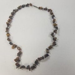 Beaded Necklace Vtg Brown Natural Stone Chips Silver Tone 19.5″