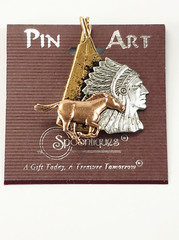 Vtg SPOONTIQUES Native American INDIAN Art Pin Copper Pewter Brass Toned Brooch