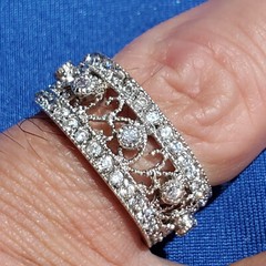STERLING SILVER DESIGNER White CZ Filigree Wedding Band ETERNITY Ring Size 7.75