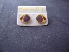 VINTAGE SAMUEL HUANG DESIGNER CLOISONNE RETRO MOD PURPLE & RED STUD EARRINGS