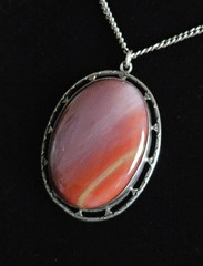 Vintage Sterling Silver Banded Agate Lavender Orange Yellow 925 Necklace 16”