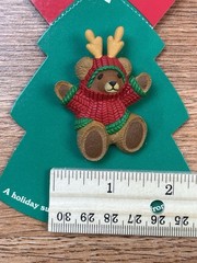 Vintage Hallmark Holiday Pin Brooch Teddy Bear in Sweater with Reindeer Ears NEW