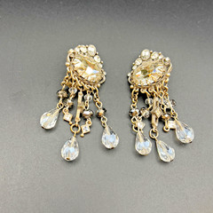Vintage Art Deco Style Hollywood Glam Crystal Beaded Dangle Drop Earrings