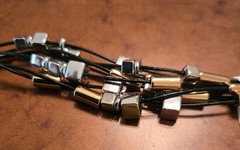 Vintage Signed RLM Soho Studio Multi Black Leather Strand Silver/Gold Bracelet