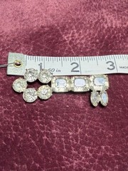 Mid-Century Rhinestone Skeleton Key Brooch Pin Silver Tone