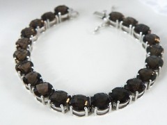 Sterling Silver 925 Natural 8mm Smoky Quartz Large Gemstone Tennis Bracelet 7.5″