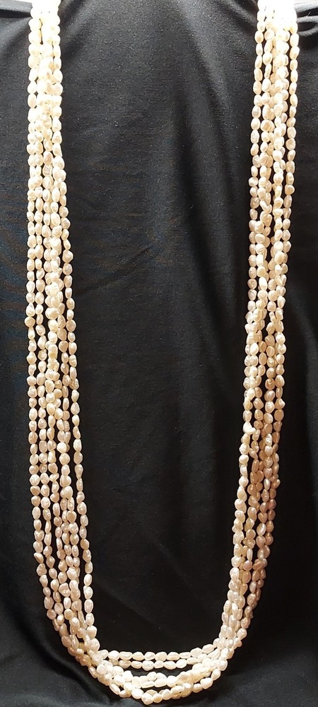 Vtg 6-Strand 32in Freshwater Pearl Necklace w/ Hematite in Clasp – Statement Pc!