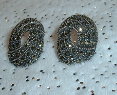 Vintage Sterling Silver Oval Maracite Post Earrings 7/8 inch