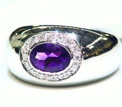 Video 14K Solid White Gold Natural Amethyst Diamond Halo Engagement Ring Retro