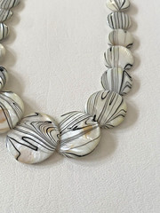Reversible Vintage Bone Or Stone Bead Necklace – Flat Disk Beads – 18″ Lobster