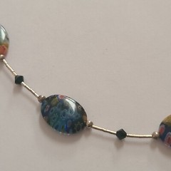 VINTAGE STERLING SILVER MILLEFIORI GLASS ARTISAN MADE NECKLACE ADJUSTS 17-20IN