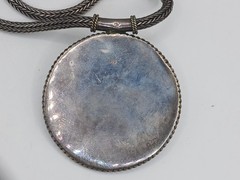 Vtg. Bali Wheat Design Sterling Silver & Shiva Eye Shell Round Pendant/Necklace