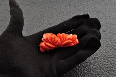 Red Coral OBIDOME carved “Rose” and Certificate ( 56mm ( 2.20in) total 121.5ct).