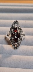 Vintage Art Deco Sterling Silver Marcasite And Garnet Marquise Shape Ring Sz 7