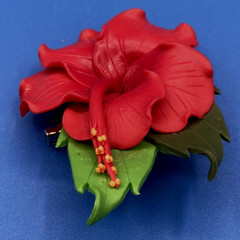 HIBISCUS vintage PIN Brooch handmade polymer clay red