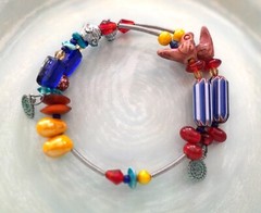Cluster Bracelet Wire Wrapped Multicolor Beads & Doves Charms Fits All