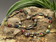 VTG Joan Rivers Egg Link Bracelet Set, Signed Multicolor Enamel Egg Bracelets