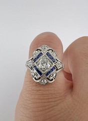 Vintage Edwardian Style Lab Created Diamond Art Deco Engagement 14K Gold FN Ring