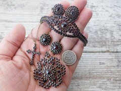 Vtg Antique 900 Silver Bohemian Garnet Bracelet Ring Necklace Pin Pendant Lot