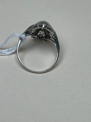 Stunning 3 Diamond Filigree Antique Art Deco Size 6.25 in White Gold