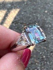 VINTAGE 14K WHITE GOLD AQUAMARINE RING ENGAGEMENT ANNIVERSARY HEAVY CHUNKY