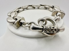 VTG Heavy Duty Silver Tone Link Bracelet Toggle 71g 8.5in Unsigned Estate Read