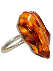Vintage Baltic Cognac Amber Sterling Silver Ring US 6 1/4