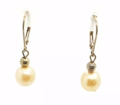 Sterling Silver Faux Pearl Earrings Designer MO Pierced Dangle Drop Leverback