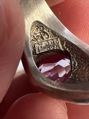 Vintage Sterling Silver 925 Trillion Cut Amethyst Mother Of Pearl Inlay Ring