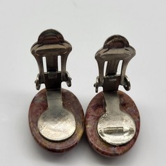 Beautiful vintage petrified wood natural stone clip earrings