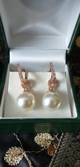 Vintage 1990-s 14 Ct Rolled Gold Pearls / Zircons Earrings – Hallmarked 585 RG