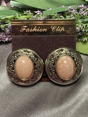 Three Ladies by roxsann Faux Rose Quartz Handcrafted Fashion Vintage Earrings