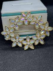 Vintage Unsigned Rhinestone Crystals AB Brooch Earrings Set