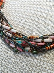 Vintage Tibet/Nepal Inlaid Turquoise Coral Brass Beaded Necklace Multi-Strand