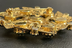 Vintage Celebrity Rhinestone Brooch Green Gold Tone Signed NY “GLOWS”