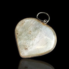 Vintage Sterling Silver 925 Bezel Set Rutilated Quartz Heart Pendant