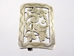 Vintage Marked RJ 800 Silver Flower Design Brooch Curved Motif Pin Flowers 10.6g