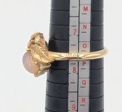 Vintage Avon Fire Flower Ring Pink Faux Opal Rhinestone Gold Tone Leaves