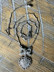 Vintage 1928 Heart And Bow Pendant Necklace Silver Tone Marcasite Accents 17”in