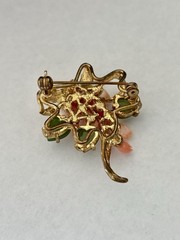 Vintage Swoboda Gold Tone Angel Skin Coral And Jade Brooch
